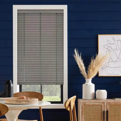 Wood Impressions Ash Grey with Tapes Faux Wood Blind | Blinds.Online