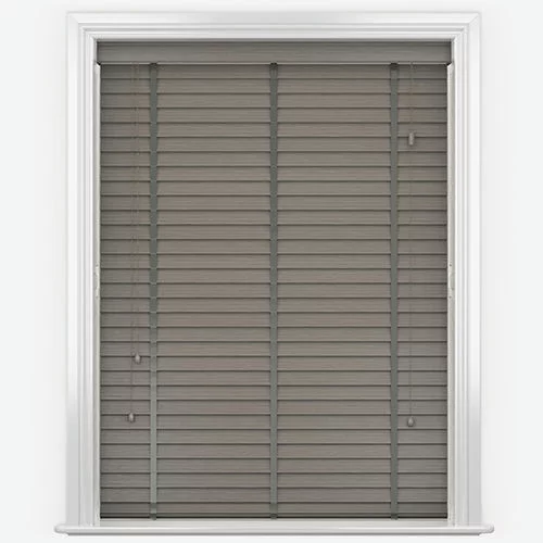 Wood Impressions Ash Grey with Tapes Faux Wood Blind | Blinds.Online