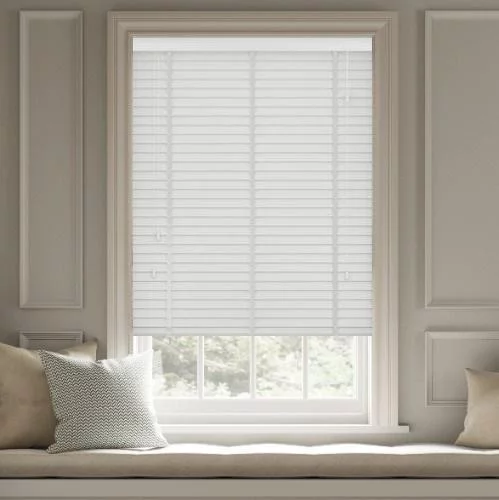 Wood Impressions Embossed Ice White with Tapes Faux Wooden Blind Faux Wood Blind | Blinds.Online