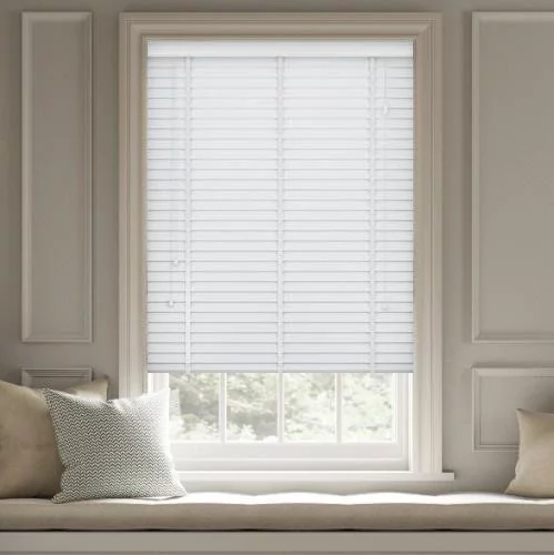 Wood Impressions Ice White with Tapes Faux Wood Blind | Blinds.Online