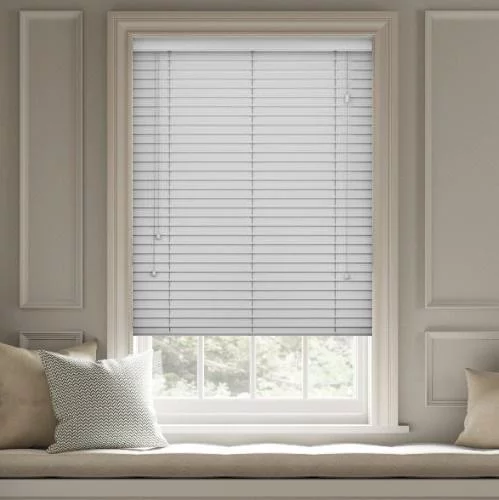 Wood Impressions Pigeon Grey Faux Wood Blind | Blinds.Online