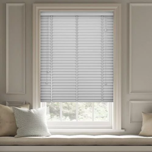 Wood Impressions Pigeon Grey with Tapes Faux Wood Blind | Blinds.Online