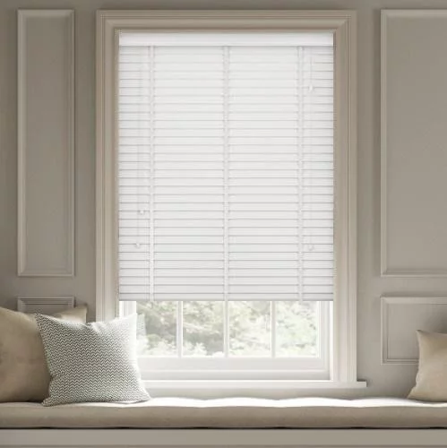 Wood Impressions Soft White with Tapes Faux Wood Blind | Blinds.Online