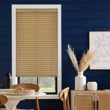 Wood Impressions Spiced Oak with Tapes Faux Wood Blind | Blinds.Online