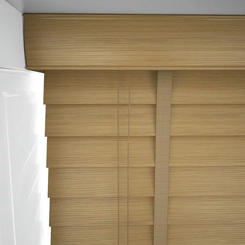 Wood Impressions Spiced Oak with Tapes Faux Wood Blind | Blinds.Online