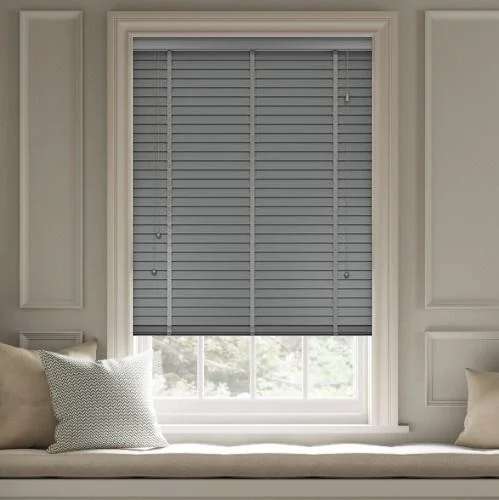 Pure Wood Slate Grey with Tapes Real Wood Blind | Blinds.Online