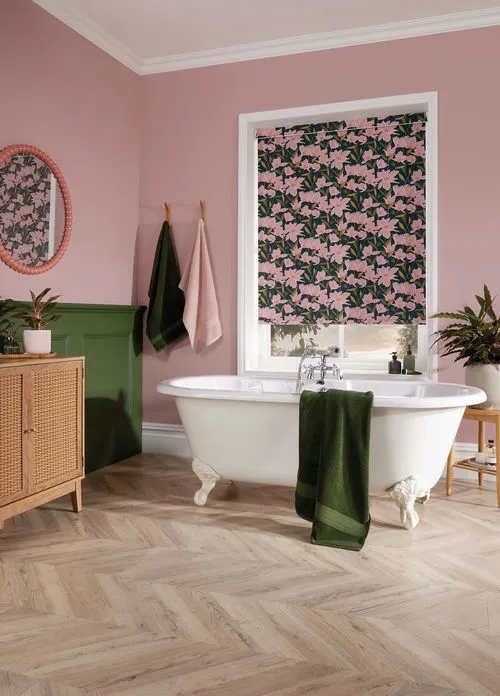 Azalea Pink Blackout Bath Roller Blind | Blinds.Online