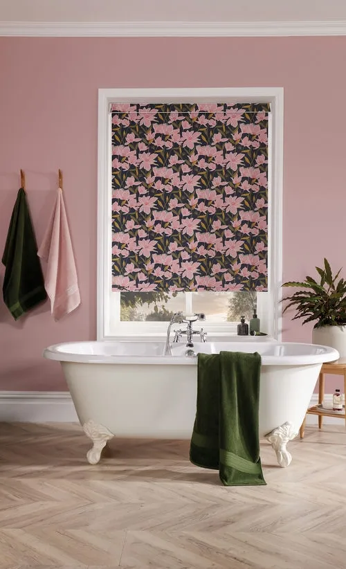 Azalea Pink Blackout Bath Roller Blind | Blinds.Online